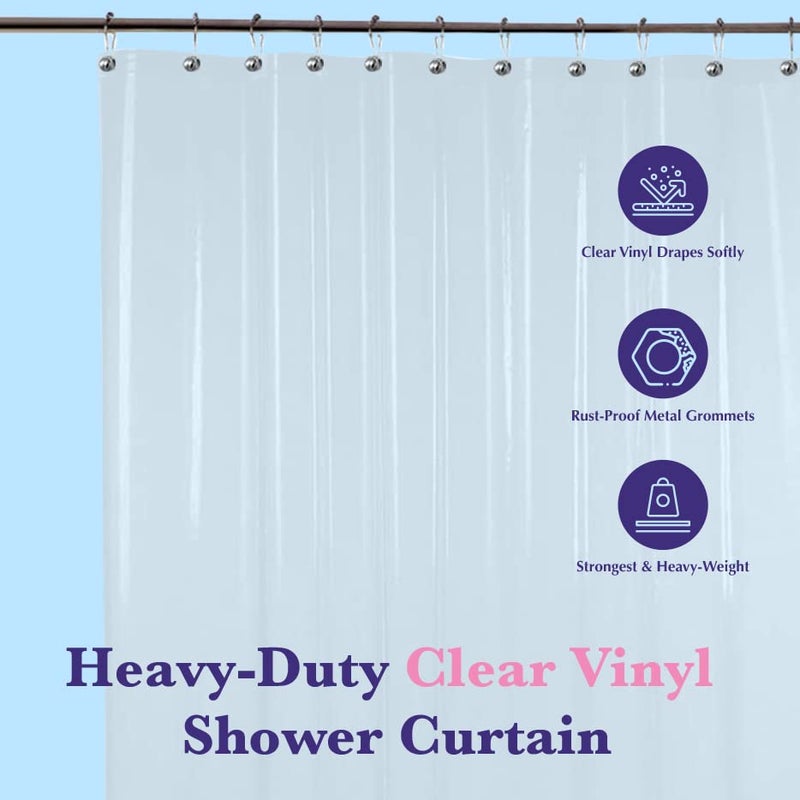 Epica Shower Curtain â€“ Strongest Heavy-Duty Clear Vinyl 72x72 Shower Curtain Liner â€“ Stain & Soap Scum Resistant with Rust-Proof Metal Grommets (Clear) - Image 2